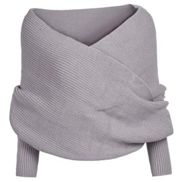 Imagem de Cachecol de malha quente para mulheres, cachecol de malha quente com mangas moda inverno engrossar xale de crochê para mulheres uso no inverno suéter cachecol com mangas