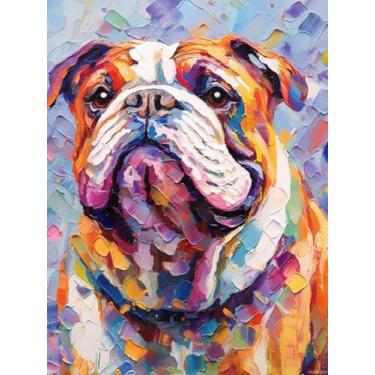 Imagem de HMDIIMGE Kits de pintura de diamante para adultos buldogue inglês colorido arte de diamante 5D fácil para iniciantes redondo broca completa ponto cruz mosaico pedras artesanato para hobby e decoração