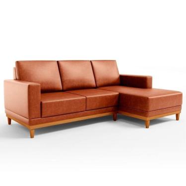 Imagem de Sofá 3 Lugares 200cm Living Com Chaise Direito Sala De Estar Kayrós D05 Sintético Camel - Mpozenato