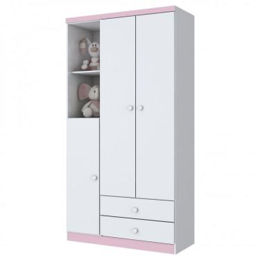 Imagem de Quarto Infantil Com Guarda Roupa 3 Portas Cômoda E Berço 3 Em 1 Lápis De Cor Siena Móveis Branco/rosa