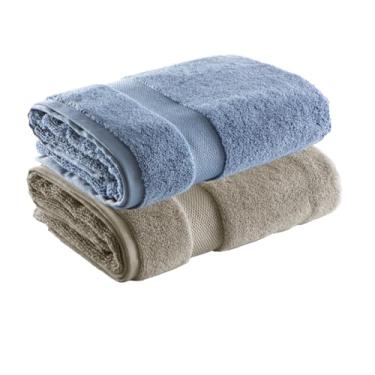 Imagem de Jogo de Toalha de Banho Super Soft Zero Twist, 2 peças, 70x140cm, Algodão, Toque Macio, 500g/m², Altihaus, Alta Absorção, Durabilidade (Taupe/Azul)