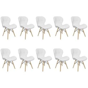 Imagem de Cadeira Estofada Eiffel Slim Wood Pés de Madeira (10, Branco, 10)