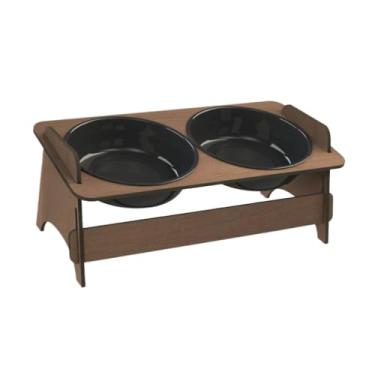 Imagem de Comedouro e Bebedouro Para Cachorros e Gatos Em MDF Elevado Com 2 Tigelas