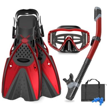 Imagem de AosDero Máscaras E Barbatanas Para Mergulho Com Snorkel Adultos, Homens Mulheres, Máscara De Vista Panorâmica, Antiembaçante Parte Superior Seca, Nadadeiras/Nadadeiras Ajustáveis Livre, Bolsas Viage