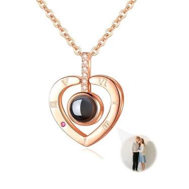 Imagem de Colar com foto personalizada com imagem dentro, colar de pingente de coração personalizado, colar de projeção de imagem para mãe, esposa, casais, dia dos namorados, dia das mães, presente memorial de