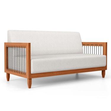 Imagem de Sofá Varanda Samoa Madeira Maciça 02 Lugares Com Cordas Náutica Linho Natural - Desk Design