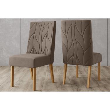 Imagem de Cadeira Sala de Jantar Eloá Kit 2 Un Nature/Suede Marrom Amendoa - Henn