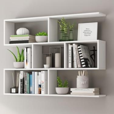 Imagem de Estante de Parede Decorativa, MDF Branco, 90x90x18cm, Prateleiras Modernas para Livros e Objetos, Nicho Organizador para Sala e Escritório