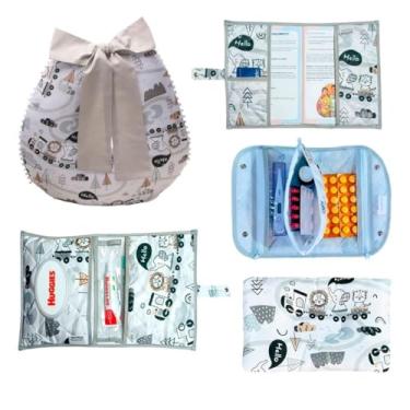 Imagem de Porta Remédios Portátil + Porta Fraldas, lenço e Pomada + Almofada Amamentação + Porta Caderneta + Travesseiro Anatômico(TRENZINHO)