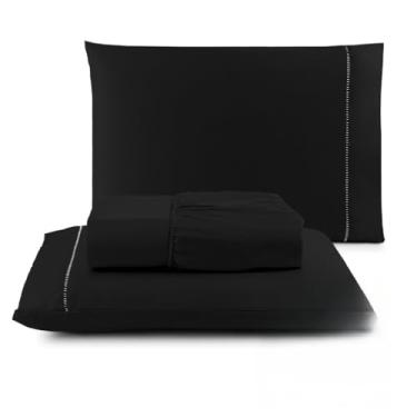 Imagem de Super soft 400 fios conjunto de roupa de cama agulha fina conjunto de luxo(preto,Solteiro)