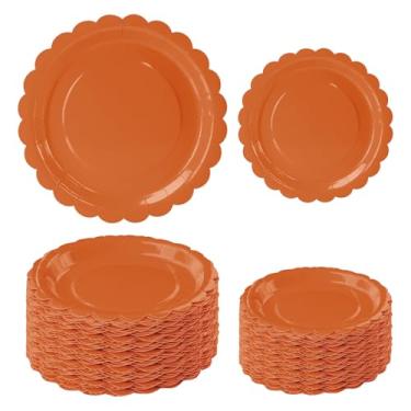 Imagem de FALIZIFU 50 peças de pratos de papel recortados laranja 63 cm x 19 cm e 65 × 23 cm pratos de jantar descartáveis laranja recortados para chá de bebê, festa de aniversário, prato de sobremesa