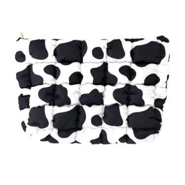Imagem de HFLZBRO Bolsa de maquiagem acolchoada inchada, bolsa de cosméticos, bolsa organizadora de higiene de viagem, bolsa clutch para mulheres, Estampa de vaca, Bolsa de maquiagem acolchoada