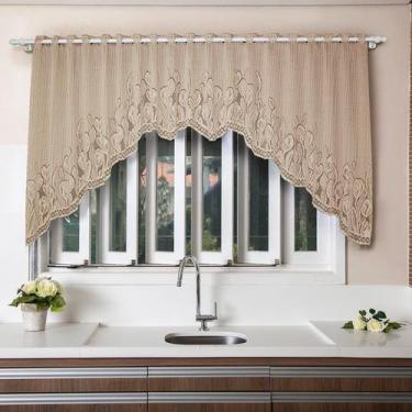 Imagem de Cortina Renda Cascata Tulipinhas Marrom Cozinha - Interlar