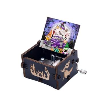 Imagem de Ozzwolle Caixa de música de madeira de Halloween, tocando melodia, esta é a caixa musical de madeira do Dia das Bruxas para Dia das Bruxas, Natal, Ação de Graças, ideia de presente para meninos e