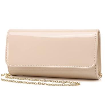 Imagem de Bolsa feminina de couro envernizado, bolsa de ombro elegante, bolsa de ombro de cor sólida para festa de casamento, formatura, Nude-c, Standard