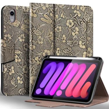 Imagem de Gexmil Capa de couro premium para iPad mini 7 (A17 Pro) 2024 / iPad mini 6 geração 2021 8,3 polegadas, suporte para lápis, fecho magnético, capa de couro bovino à prova de choque, suporte ajustável