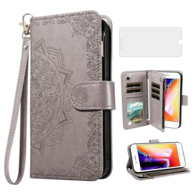 Imagem de Capa de celular para iPhone 7/8 carteira com protetor de tela e flor flip porta-cartão de crédito suporte para iPhone7 iPhone8 7s 8s i SE2020 SE2022 2/2nd/3/3ª geração SE2 SE3 7SE 8SE cinza