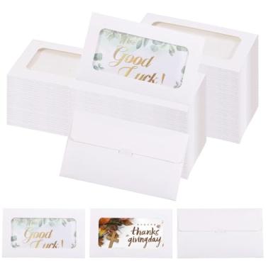Imagem de GLOBLELAND 150 peças de capas brancas de cartão de presente para cartões comemorativos 9,99 x 6,1 cm suportes de envelope de cartão de presente em branco com janela para convites de férias