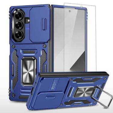 Imagem de FRLMOOES Capa para Samsung Galaxy Z Fold 7 com protetor de tela, capa de câmera deslizante integrada + anel de suporte de 360°, para capa Z Fold 6, à prova de choque, antiarranhões, proteção de grau