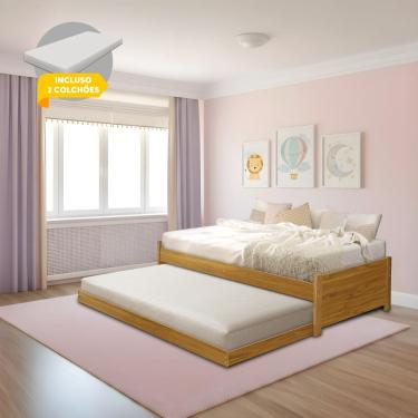 Imagem de Cama Solteiro com Auxiliar Bibox Bicama Infantil Gabrieli com 2 Colchões Inclusos Imbuia