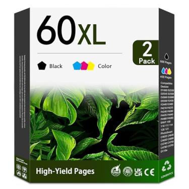 Imagem de Pacote combo de cartuchos de tinta 60XL (pacote com 2, 1preto/1 tricolor) - LOMENTI compatível com 60XL 60 cartuchos de tinta de substituição para Envy 110 120 Deskjet F4480 F4580 D2530 PhotoSmart