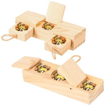 Imagem de 2 peças de brinquedos de porquinho-da-índia, brinquedos de madeira para ratos de estimação, quebra-cabeça interativo de forrageamento de porquinho-da-índia multiuso polido para porquinhos-da-índia