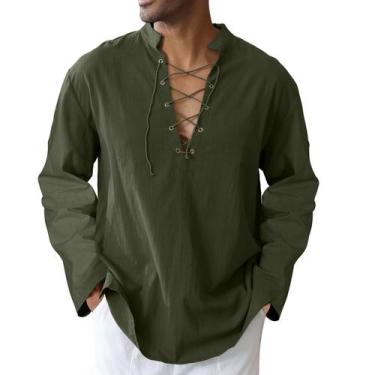 Imagem de Camisa masculina de algodão e linho CTU Viking Loose Fit Army Green 2G