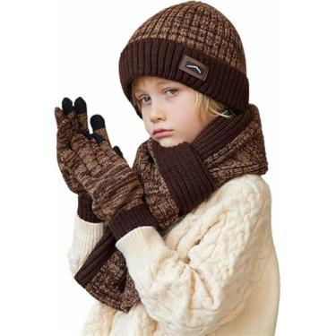Imagem de Conjunto De Gorro De Inverno Para Crianças, Chapéu, Cachecol Para Meninas E Meninos De 4 A 10 Anos, Brown