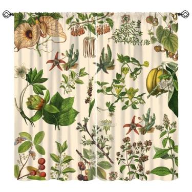 Imagem de Cortinas botânicas vintage, plantas silvestres rústicas ervas tratamento de janela para sala de estar retrô fazenda country boho samambaias florais selvagens cortinas de folhas verdes para quarto
