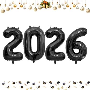 Imagem de Balões de 101 cm 2026 com números de alumínio preto para celebração do festival de ano novo de 2026 ou decorações de artigos de festa de aniversário, balão de ano novo 2026, balão de véspera de ano