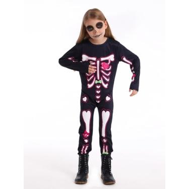 Imagem de WonderBabe Kids Skeleton Costumes Girls Halloween Jumpsuit Costume Zip Up Back Boys Girls Skeleton Bodysuit Size 7-8 Rose
