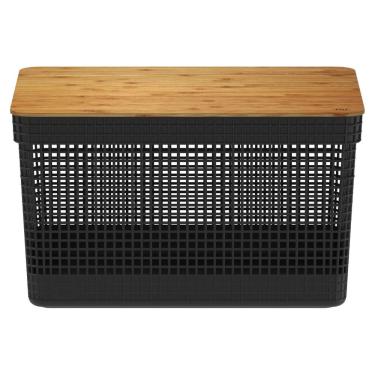Imagem de Cesto Organizador Grid 20 Litros com Tampa de Bambu Preto OU