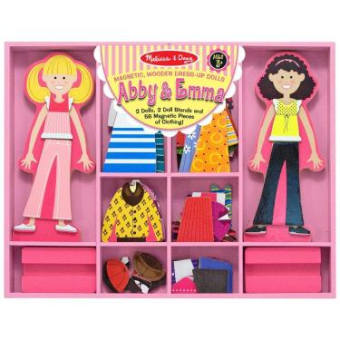 Imagem de Kit de Bonecas Magnéticas Infantil de Madeira Abby e Emma Deluxe com 55 Peças para Crianças Acima de 3 Anos, Melissa & Doug