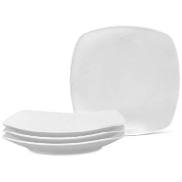 Imagem de Conjunto de Pratos para Salada e Sobremesa com 4 Peças, Formato Quadrado, Material de Porcelana e Designer Moderno, Noritake 43813-588D