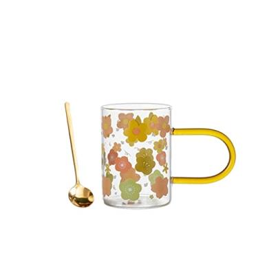 Imagem de Caneca de vidro copo de água design menina copo com alça impressão grande capacidade xícara de café da manhã casa escritório xícara de chá caneca de café (cor: C)