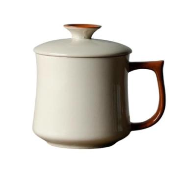 Imagem de hezhuhe2258 Caneca de café de cerâmica para decoração de casa com tampa e alça xícara de café para escritório em casa uso chá latte cappuccino leite de cacau (branca)