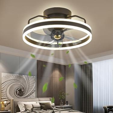 Imagem de Ventiladores de teto de baixo perfil de 19,6" com lâmpadas, ventiladores de teto com luzes e controle remoto regulável 3000-6000K Motor DC silencioso reversível 6 velocidades LED lustre com