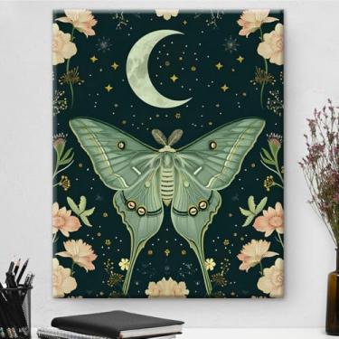Imagem de Tela caprichosa de mariposa celestial arte de parede floral mariposa lua impressão arte pintura estética imagem para decoração de parede de quarto de casa 20 x 25 cm