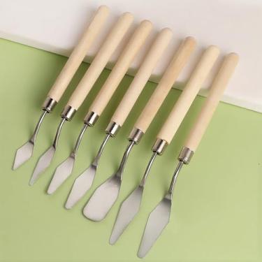 Imagem de Conjunto de facas de paleta de 7 peças de espátula de aço inoxidável para pintura a óleo em tela acrílica paleta de arte para misturar