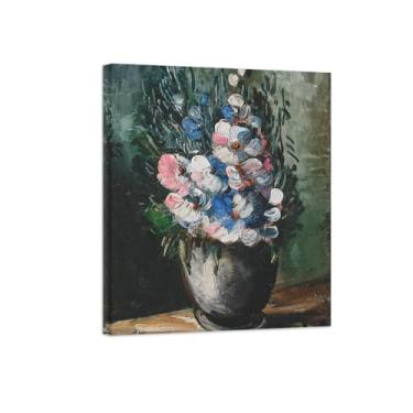 Imagem de Pôster e impressões em tela de flores vintage - reprodução de pintura de arte de parede famosa - Flores em vaso cinza - imagens prontas para pendurar tela embrulhada 70 x 85 cm 27 x 33 polegadas
