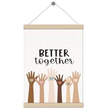 Imagem de Pôster de diversidade para sala de aula, decoração inclusiva de sala de aula, moldura de 30 x 40 cm, decoração de arte de parede Better Together Equality para escola