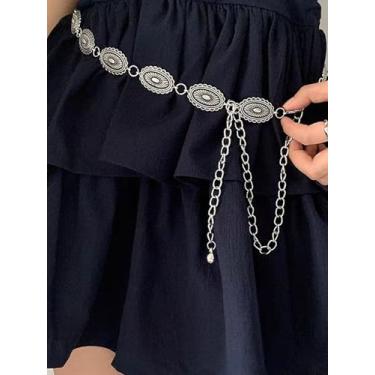 Imagem de Cinto de corrente de prata para mulheres, moda plus size, vintage, correntes de cintura de metal, margarida, cintos de barriga ajustáveis na moda para mulheres, acessórios elegantes