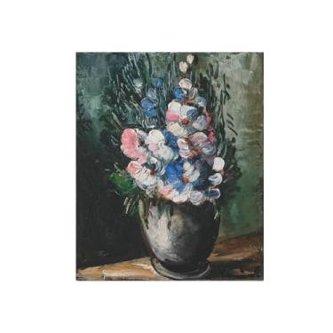 Imagem de Pôster e impressões em tela de flores vintage - reprodução de pintura de arte de parede famosa - Flores em vaso cinza - imagens para sala de estar 60 x 75 cm 24 x 29 pol sem moldura