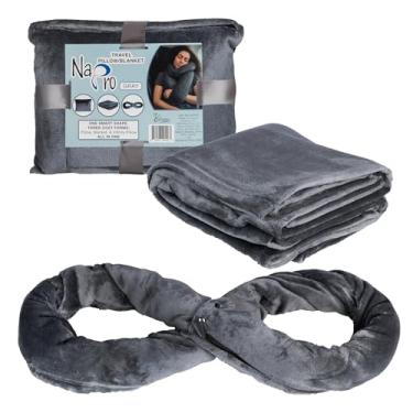 Imagem de NAPRO Cobertor de viagem 3 em 1 – Cobertor conversível 127 × 203 cm, travesseiro de 30 × 40 cm, travesseiro de pescoço infinito de 203 cm – leve, pelúcia – cinza