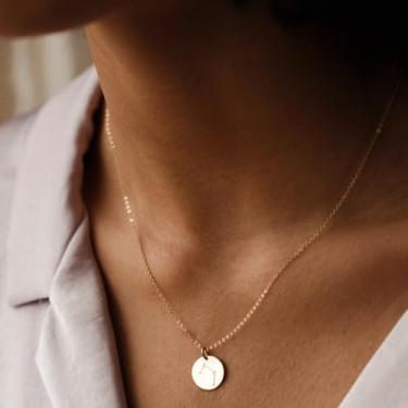 Imagem de Colar feminino de ouro 14 quilates do zodíaco, moeda, disco, constelação, corrente simples, delicada, joia de horóscopo, One Size, Latão Metal Ouro amarelo, Sem Pedra Preciosa