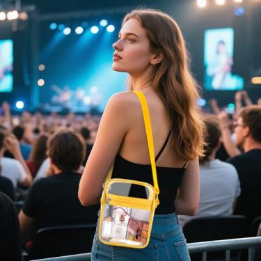 Imagem de Bolsa transversal transparente com alça de ombro ajustável, bolsa de mão aprovada para estádio, Amarelo