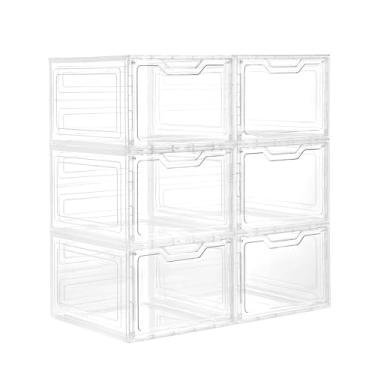 Imagem de Tivuze Caixas de armazenamento com tampas, pacote com 6, organizadores de armário de plástico transparente empilháveis com caixa magnética para guarda-roupa, quarto, escritório, dormitório