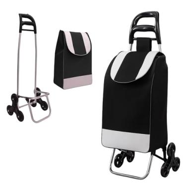 Imagem de Carrinho de Compras Dobrável para Feira, Supermercado, Praia, Camping, com Rodas Triplas que Sobem Escadas, Reforçado, Suporta até 30kg, Fácil de Montar e Desmontar (Preto)