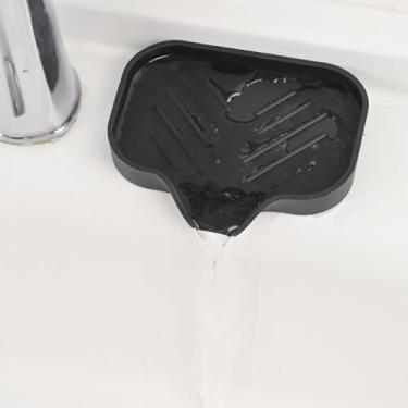 Imagem de Saboneteiras de silicone para banheiro com suporte de esponja de drenagem para organizador de pia de cozinha, bandeja de sabão de prato bandeja de vapor de chuveiro (preto)