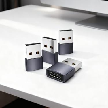 Imagem de Pacote com 4 adaptadores USB para USB C, conversor de carregador USB-C fêmea para macho compatível com Apple Watch Ultra iWatch, iPhone 16/15/Pro Max Plus, iPad, Samsung Galaxy S23, carro, laptop